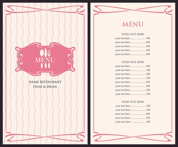 Vector menu for restaurant with prices