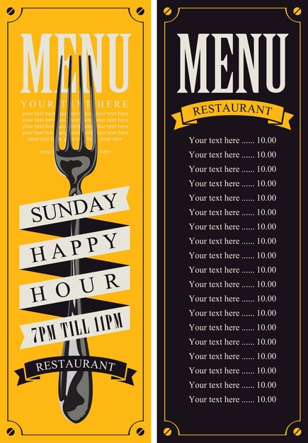 Vector menu for restaurant with taped fork