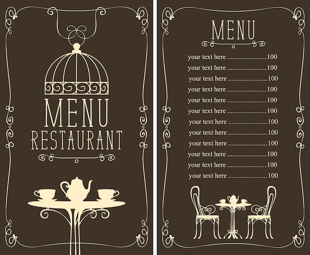 Menu for restaurant