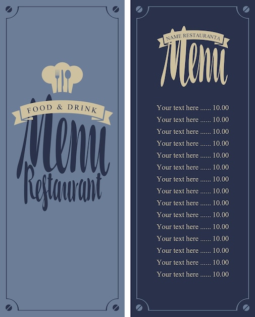 Vector menu for restaurant