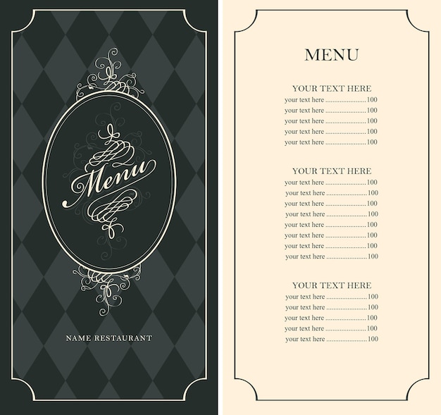 Menu for restaurant