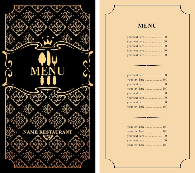 Menu for restaurant