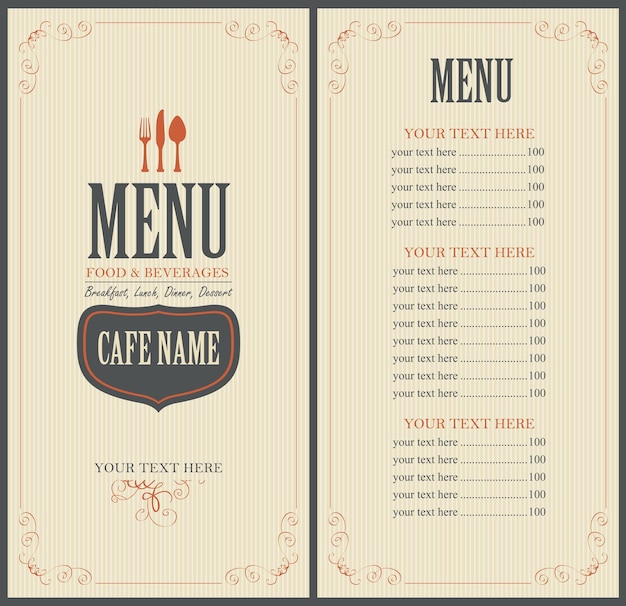 Menu for restaurant