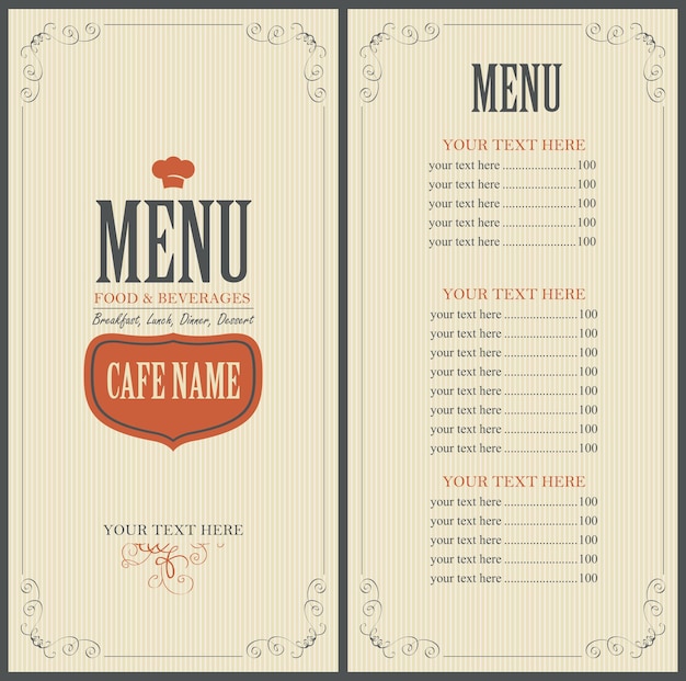 Menu for restaurant