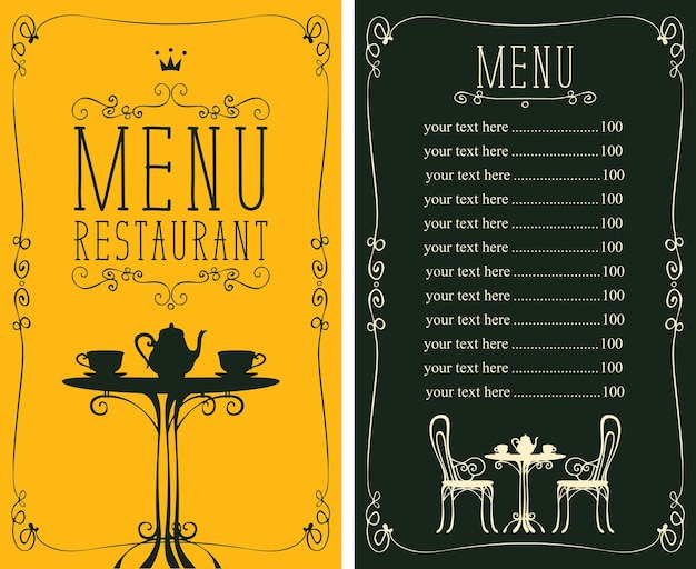 menu for restaurant