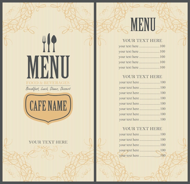 Menu for restaurant