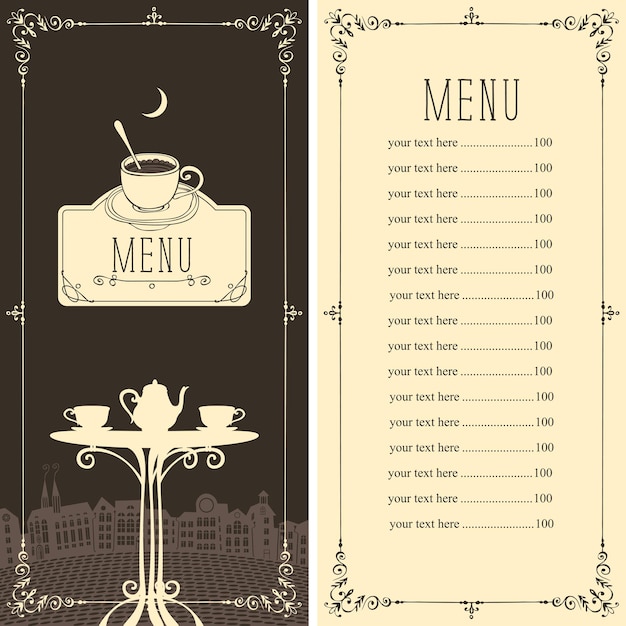 Menu for restaurant