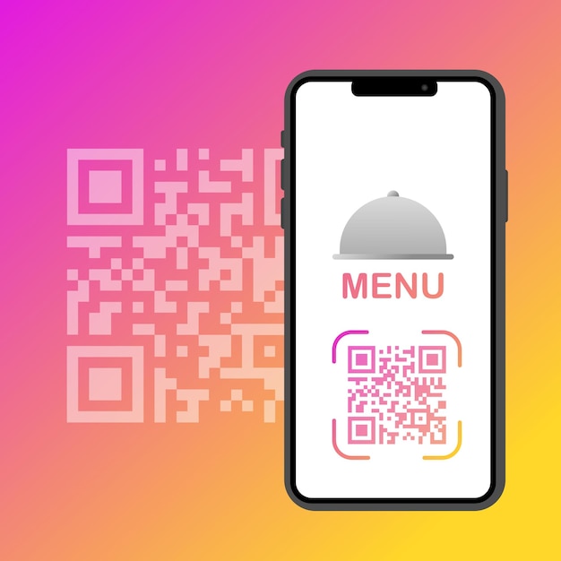 Vector menu selectie op een smartphone vlakke kleur qrcode pictogram op het telefoonscherm het kiezen van een menu in een restaurant met behulp van uw telefoon vector illustratie