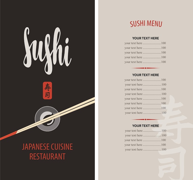 menu for sushi bar