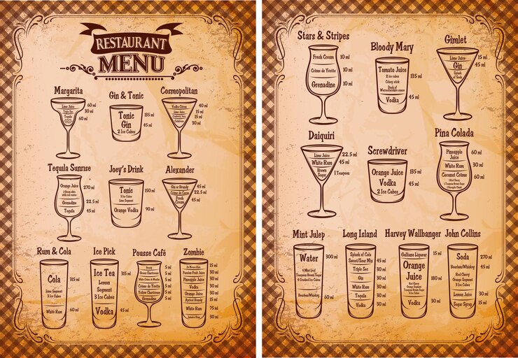 Vector menu template for alcoholic beverages for restaurant
