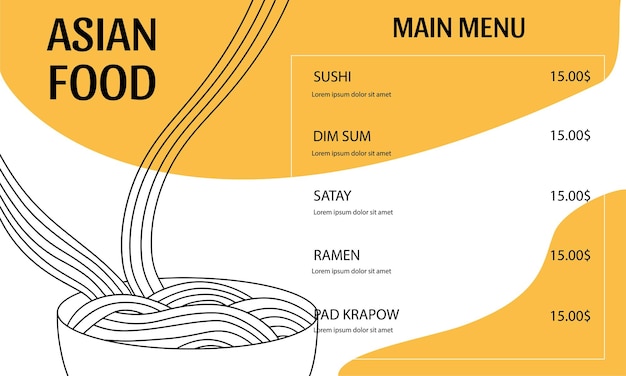 Шаблон меню для ресторана китайской или японской кухни Рекламный баннер векторная иллюстрация с лапшой рамен