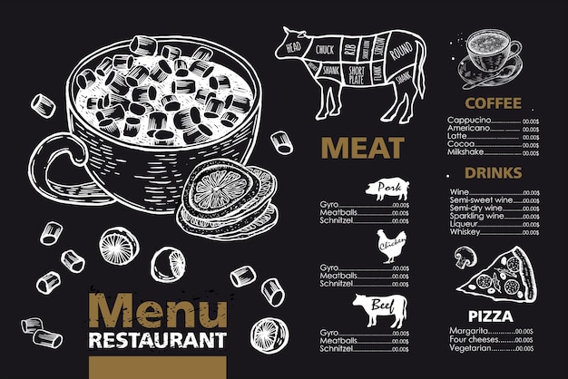 Menu template design for restaurant sketch illustration vector