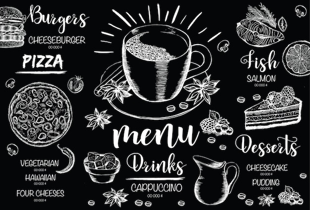 Menu template design for restaurant sketch illustration