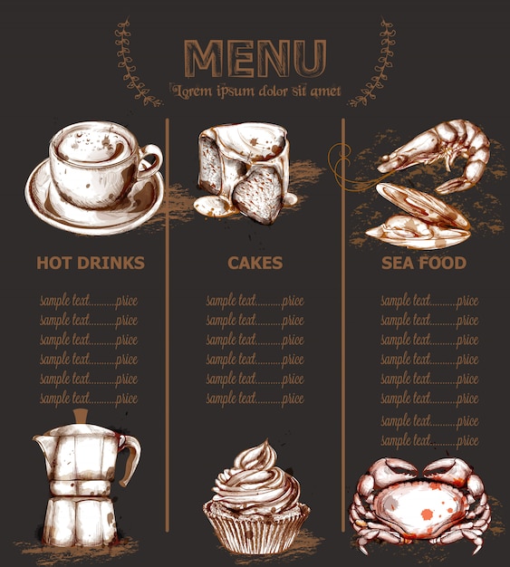 Menu template drinks and cakes