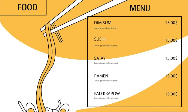 Шаблон меню для ресторана китайской или японской кухни рекламный баннер векторная иллюстрация с лапшой рамен