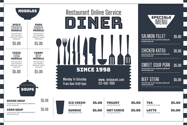 Vector menu template in horizontal format