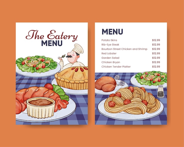 Menu template with chef day conceptwatercolor style