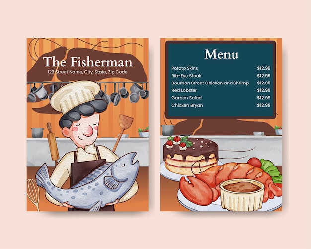 Menu template with chef day conceptwatercolor style