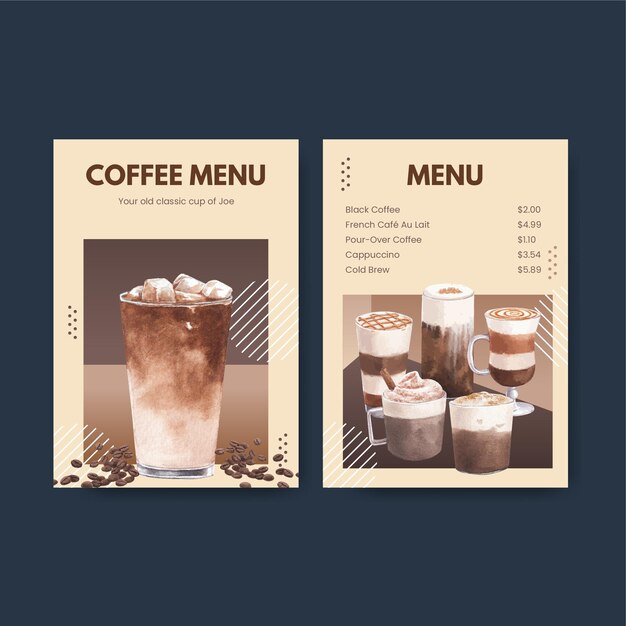 Modello di menu con caffè