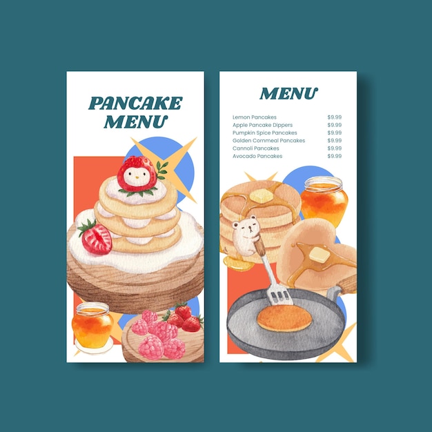 Vector menu template with happy pancake day conceptwatercolor style