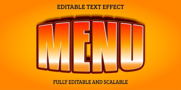 Menu text effect with 3d style and shiny orange color