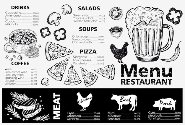 Menu vector hand getekende illustratie ontwerpsjabloon