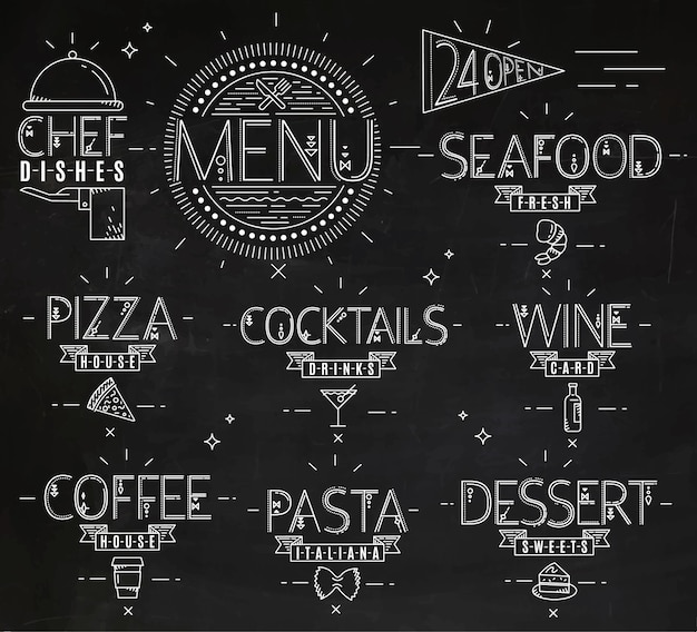 Vettore menu in linee di stile moderno vintage disegnate