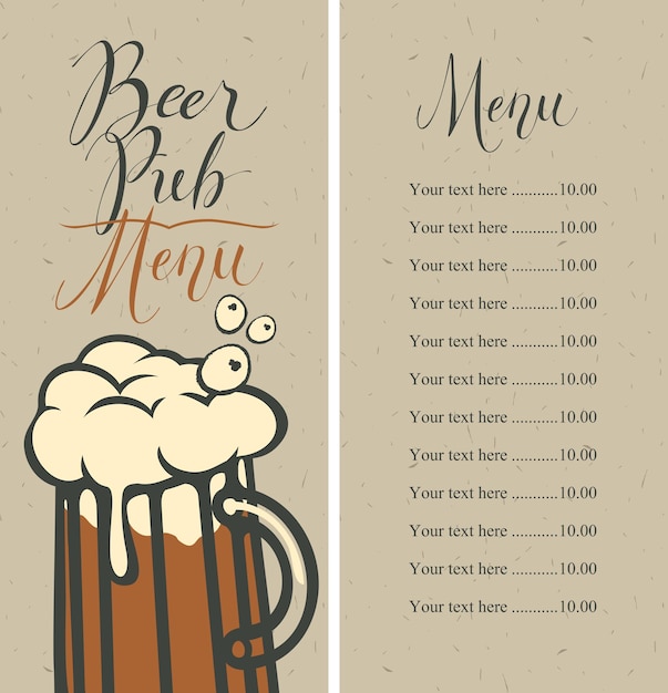 menu voor biercafé met mok