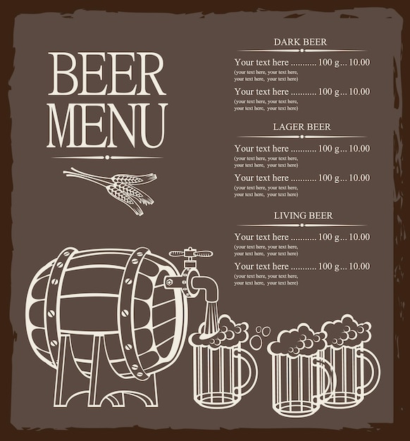 menu voor biercafé met vat en bierglazen