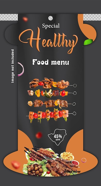 Menu voor gezond eten en sjabloon voor spandoek voor sociale media in restaurants