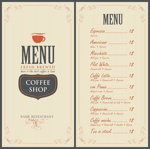 Menu voor het café