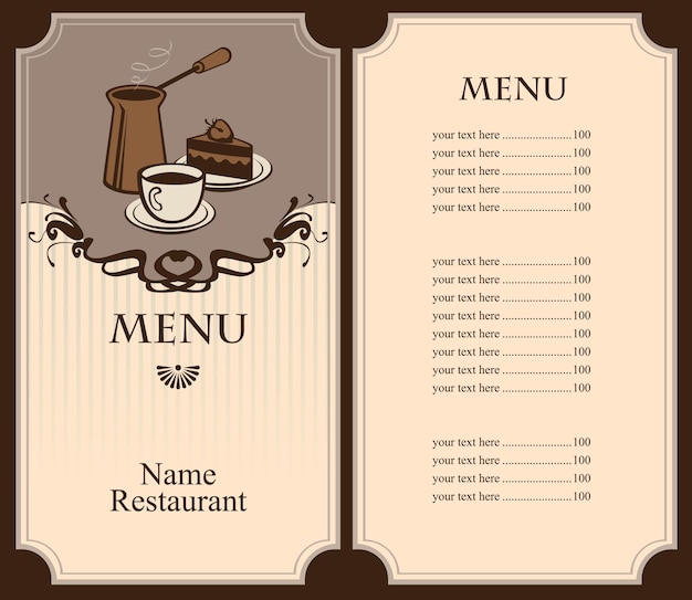 menu voor koffie en dessert