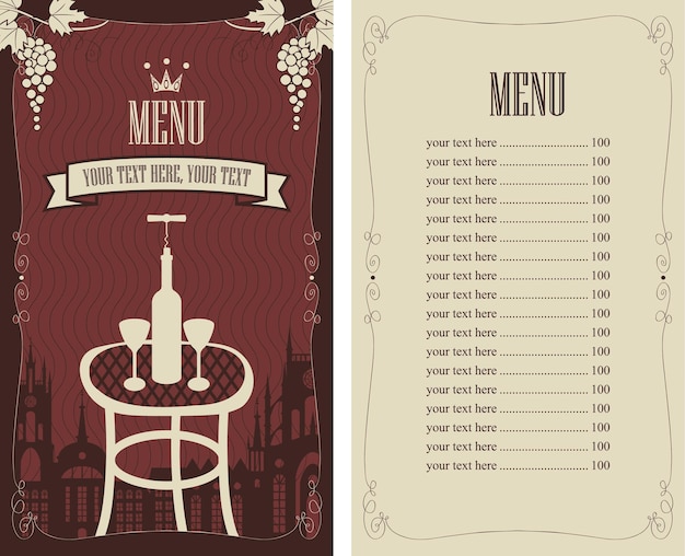 menu voor wijnrestaurant met tafel