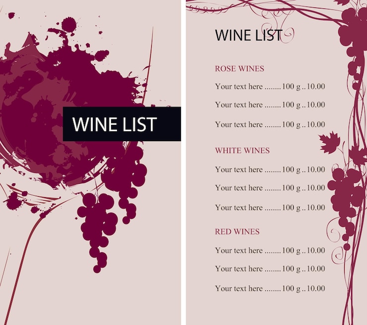 Vector menu for wine bar