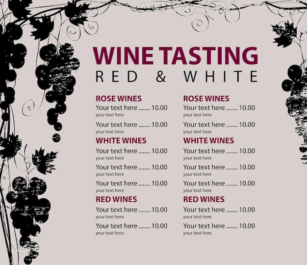 Vector menu for wine bar