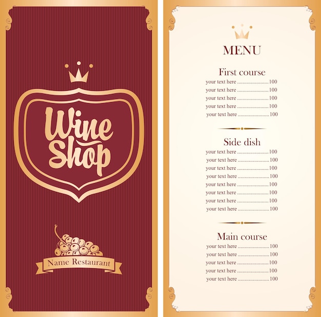 Menu for wine shop