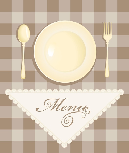 Vector menu with cutlery on checkered background