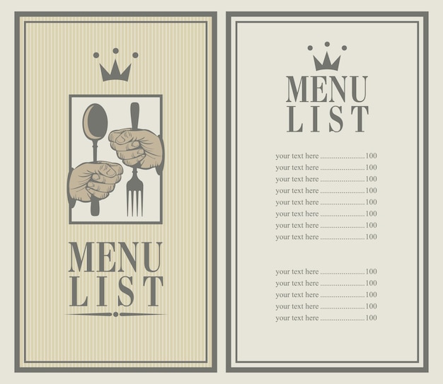 menu with cutlery in hand and crown