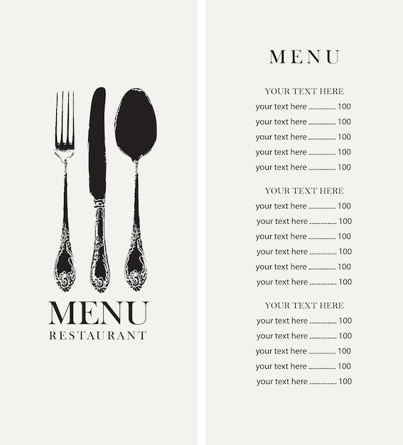 menu with cutlery and price list