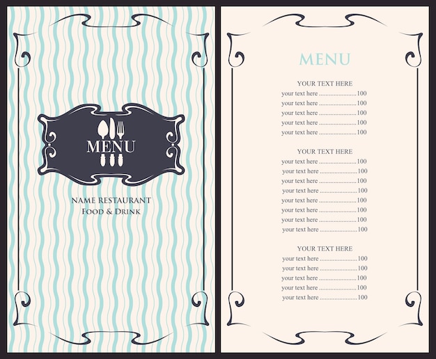 menu with cutlery and prices