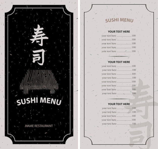 Vettore menu con sushi geroglifico