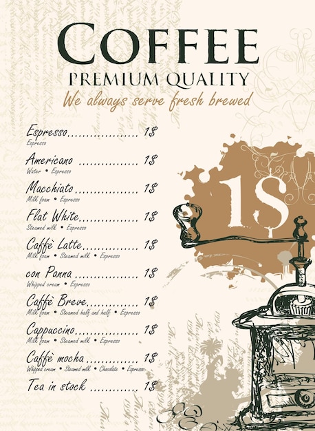 menu with price list and coffee grinder