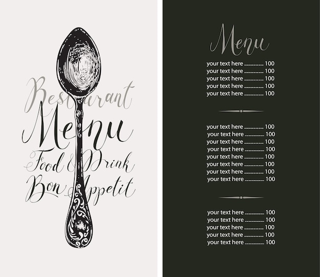 Vector menu with price list with spoon