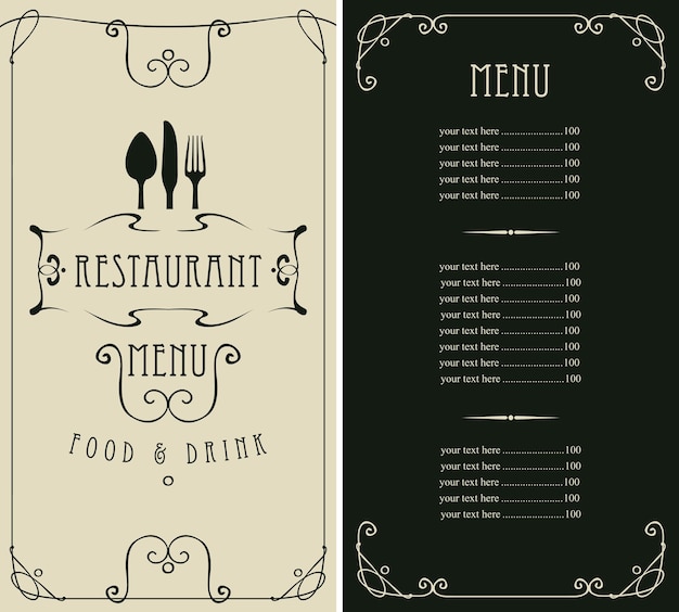 Vector menukaart voor restaurants
