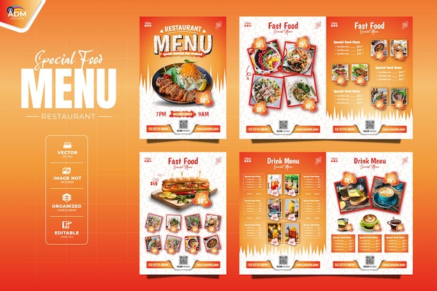 Menuontwerp sjabloon voor voeding en dranken voor restaurantpromotie