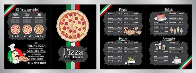 Vector menusjabloon italiaans pizzarestaurant