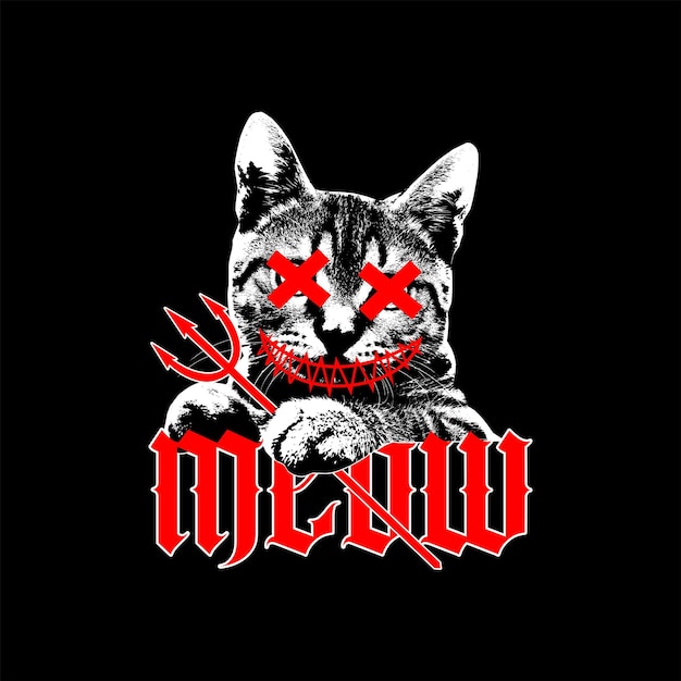 meow cat devil street style vintage