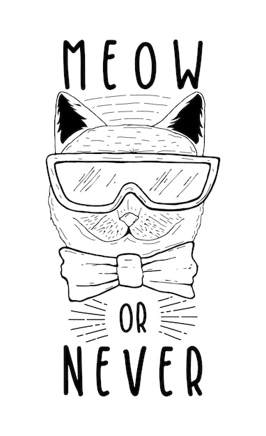 Vector meow or never typography design