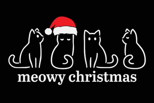 Vector meowy catmas cat christmas cute kitten cats santa hat xmas tshirt