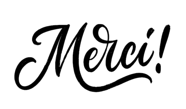 Merci het Franse woord voor bedankt Vector penseel kalligrafie lettering